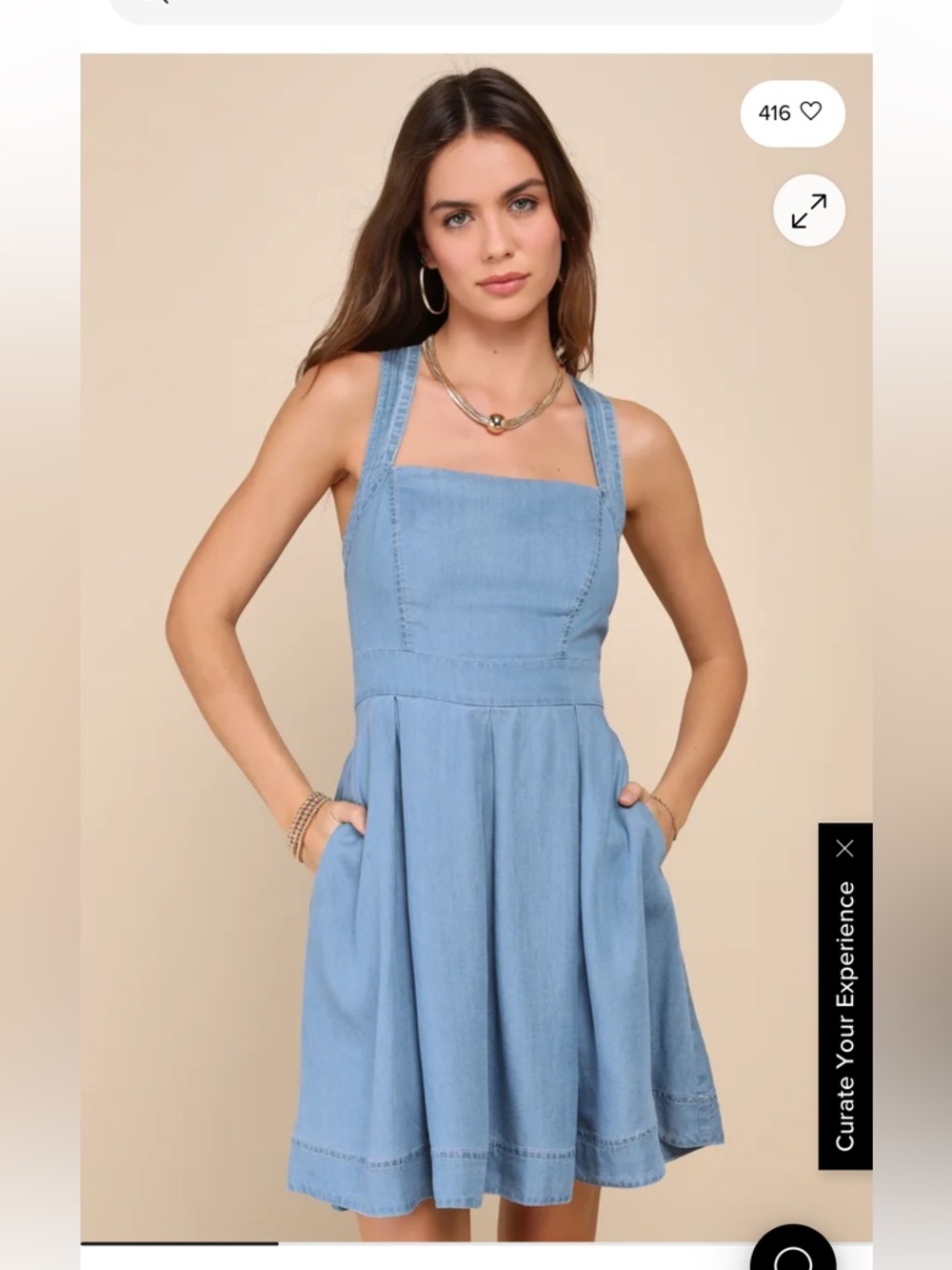 Lulu's Light Chambray Square-Neck Midi Dress